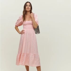 Reformation Rupert Dress Pink Gingham midi small EUC